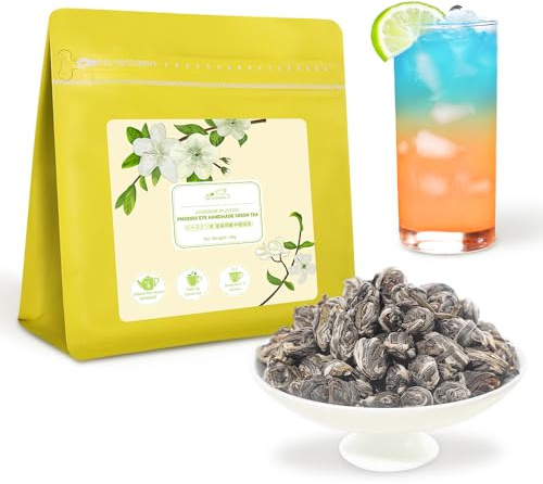 LWXLJMJZC – Hochwertiger handgefertigter Phoenix-Eye-Grüntee mit lieblichem Jasminduft | Tee mit Jasmingeschmack | Für Heiß- und Kaltgetränke – 50g