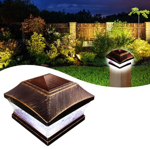 XVZ Pfostenkappe Solar, Solarleuchten für Außen Solar Zaunpfosten Lampe, LED Solarleuchten für Zaun, Hölzerne Pfäle, Patio Beleuchtung(Vintage-Kupfer)