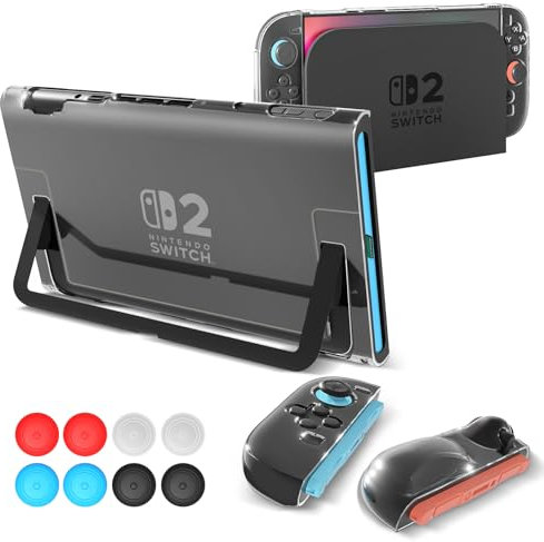 Teyomi Transparent Hülle Kompatibel mit Nintendo Switch 2, Case für Nintendo Switch 2, Soft TPU Joy-Con Griff Case and Hard PC Dockable Schutzhülle für Switch 2 with 8 Stück Joystick Kappen
