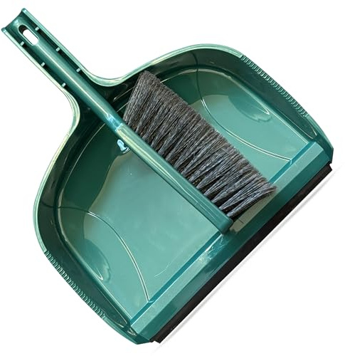 G4GADGET Heavy Duty Jumbo Dustpan and Brush Set – Large Broom and Dustpan Set with Stiff Bristles – Long Handle Clip-On Pan – Indoor Outdoor Sweeping Brush for Home, Office, Garden