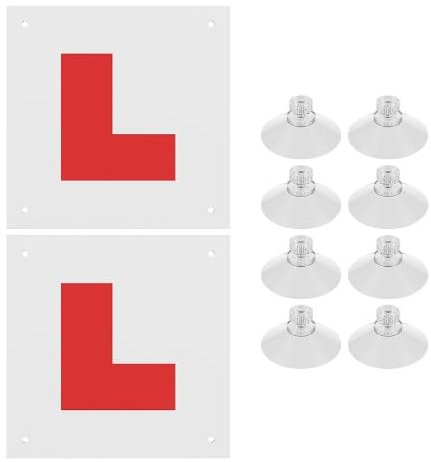 2 Pack Fully Magnetic Learner Driving L Plates Night Reflective with 8 Suction Cups Extra Thick L Plates for Car Waterproof L Plate for Learning Car Van or Bus Easy Attach and Remove Inside or Outside