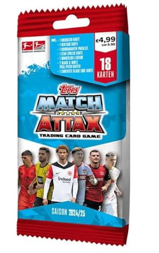Topps Bundesliga Match Attax 2024/25 – Power-Pack mit 18 Karten inkl. Limited Edition + Heartforcards® Versandschutz – Offizielles Trading Card Pack