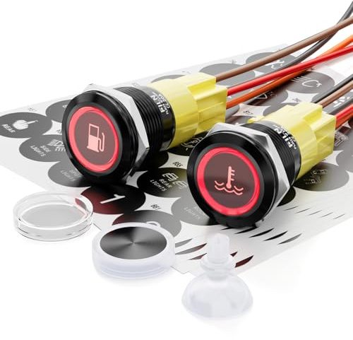 FILN 2Stück 19mm Wasserdicht Schalter Metall Drucktaster 12V-24V Rot LED | IP65 5A An/Aus 1NO1NC Druckschalter mit Kabelbuchse Stecker Druckknopf Für Auto,Boot,Industrie,Schaltschrank Nutzfahrzeug