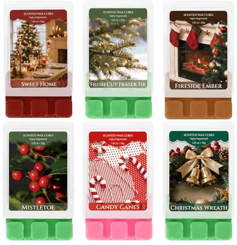 SCENTORINI Wax Melt Gift Set with 6 Scents Soy Wax Cubes in Red Box Ideal for Home Fragrance Lovers, Sweet Home, Mistletoe, Candy Canes, Freshly Cut Fraser Fir, Fireside Embers