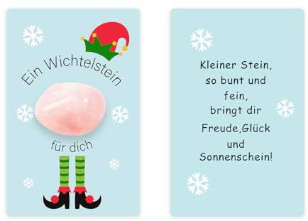 Wichtelstein Wichtel Zubehör, Glücksstein mit Karte, Wichtelgeschenk Mitgebselstein, Wichtel Glücksbringer für Kinder Adventskalender Geschenk Weihnachten Kindergarten Schule (2-3 cm, Rosa)