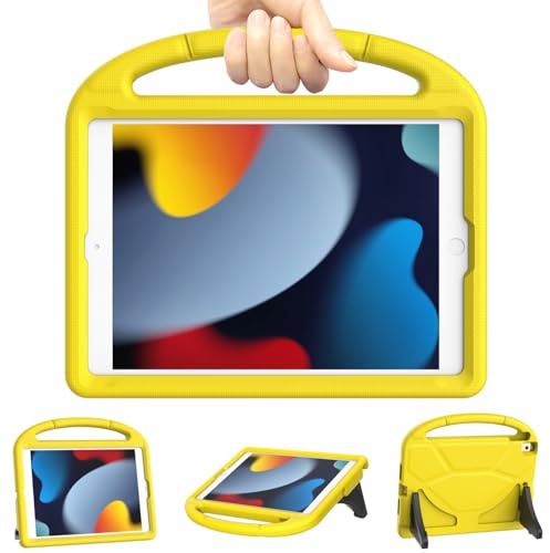 Case for iPad 10.2 Inch 2021/2020/2019 (9th/8th/7th Generation) - Lightweight Shockproof Kids Cover with Handle Kickstand - Yellow