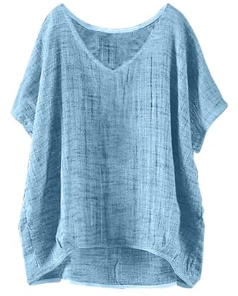 Angxiwan Linen Tops for Women UK Plus Size Short Sleeve T-Shirts Lightweight Loose Fit Boho Blouse Dressy Flowy Hem Tunic Tops Bohemian Solid Color Beach Wear Blouse for Vacation Office