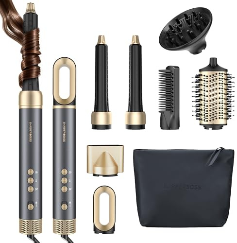 BarberBoss All-in-One Hot Air Styler, Professional Fast Drying Hair Dryer, Anti Frizz, Negative Ionic Technology Air Styler, Volumiser and Curler, Straightener, High Speed Hair Styling Tool, QR-8820