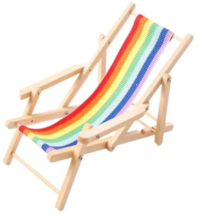 AMSLSIU Puppenhaus Dekoration: Mini Strandstuhl aus Holz, klappbar, Miniaturmöbel Accessoire zur Präsentation im Puppenhaus. Mini Klappstuhl Lounge Modell.