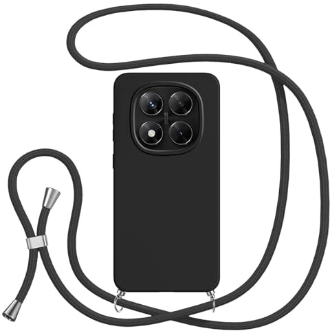 Jrkvniv Cover con Cordino per Xiaomi Redmi Note 14 PRO 5G/Poco X7 5G, Custodia con Laccio Collana Tracolla Collo Silicone Antiurto TPU Opaca Protettiva Case per Redmi Note 14 PRO/Poco X7 5G 6.67,Nero