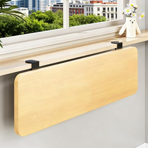 EXCLURA Clamp-on Foldable Window Sill Extension, No Drill Computer Desk Extender Table, Window Ledge Countertop Board, Detachable Window Plant Shelf(40x20cm(15 3/4x7 7/8))