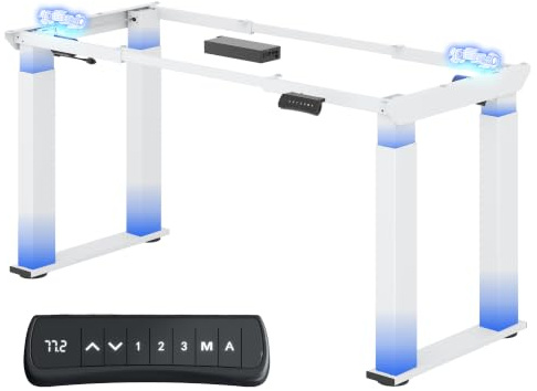 FLEXISPOT E1Q Cadre Bureau Assis Debout, Table avec 4 Pieds et Double Moteurs, Table à Manger et Bureau, Télescopique 2 Directions (Capacité de Charge 150 kg) Blanc