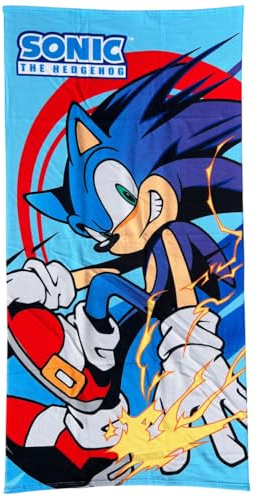 CARTOON Strandtuch Sonic the Hedgehog für Kinder, 70 x 140 cm, Mikrofaser, 100 % Polyester, 245 g/m², saugfähig und schnell trocknend, leicht und kompakt, ideal für Strand und Pool, Design Sonic