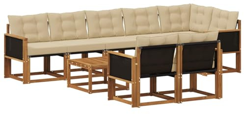 vidaXL Outdoor-Sofagarnitur mit Kissen 9 pcs Natur und Beige, Gartenlounge, modernes Sofa für draußen, bequemes Terrassenmöbel, stylisches Sitzset