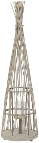 ECD Germany Lanterna in bambù da Giardino, Altezza 110 cm, Colore Legno, Portacandela con Catena Luminosa a LED e Inserto in Vetro, Lanterna a Vento, Stile Boho, Decorazione per Terrazza e Interni