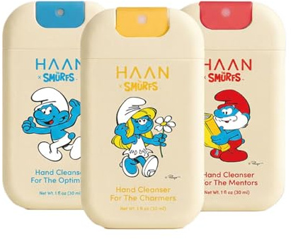 HAAN Limited Edition Smurfs – Feuchtigkeitsspendendes Handreinigungsspray mit Aloe Vera (3er-Pack) – je 1 Stück pro Duft: Morning Glory, Bright Rose, Purifying Verbena