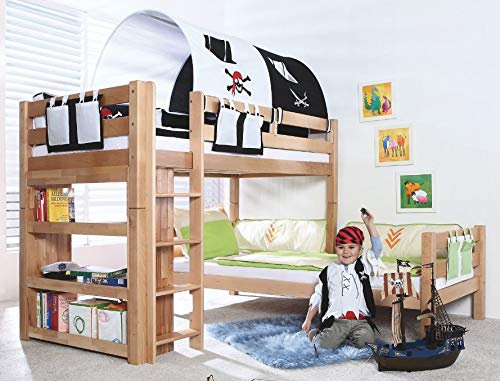 Froschkönig24 Etagenbett Beni L Kinderbett Spielbett Hochbett Bett Natur Stoffset Pirat