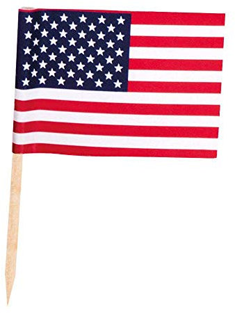 Boland 44960 - Flaggen Spieße USA, 24 Stück, Länge 7 cm, Holzspieße, Cocktailspieße, Zahnstocher, Snacks, Häppchen, Partygeschirr, Dekoration, Geburtstag, Mottoparty, Karneval