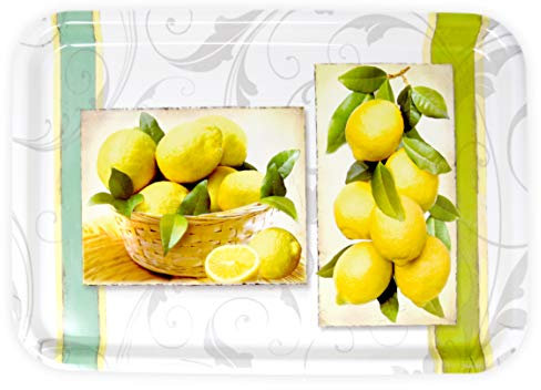 Lashuma Plateau rectangulaire mélaminé Plateau de Service de haute qualité Motif imprimé, Plastique, Citron., 45 x 31 cm