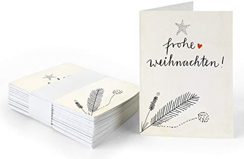 25 Geschenkanhänger frohe Weihnachten! Creme, originelle Mini Weihnachtskarten zum Weihnachtsgeschenke Beschriften, klassisch in weiß rot, edel, A7 Recyclingpapier Klappkarten