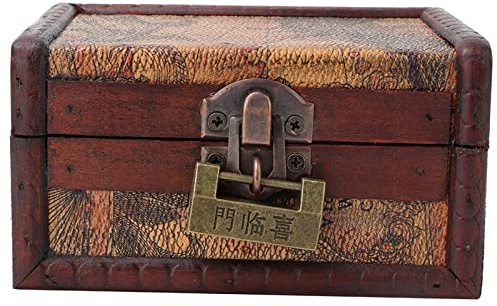 Hztyyier Boite en Bois avec Cadenas, Boîte à Bijoux Vintage avec Serrure, étui de Rangement pour Collier, 12 x 8 x 6,3 cm