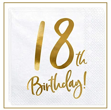 20er Pack hochwertige Servietten 18. Geburtstag Party Deko 18th Birthday Serviette 18 Geburtstag junge Frauen junge Männer, 33x33cm