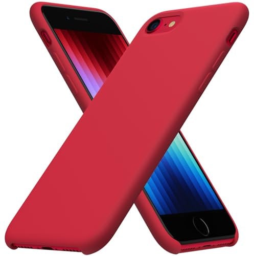 ORNARTO Liquid Silicone Case for iPhone SE (2022) 4.7,iPhone SE (2020),iPhone 8,iPhone 7,Soft Gel Rubber Case Cover with Microfiber Lining-Red