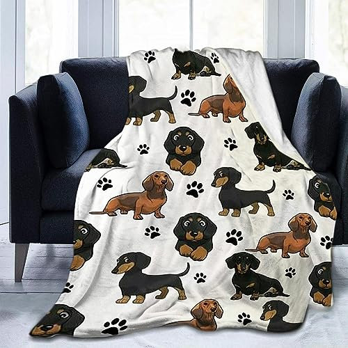 Chickwino Kuscheldecke Flauschig Decke 150x200 cm XL Flanell Fleecedecke Dackel, Wohndecke Blanket Weich und Warme als Sofadecke Couchdecke Tagesdecke