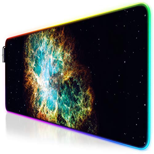 TITANWOLF - RGB Tappetino per Mouse da Gioco XXL - Mouse Pad Gaming - 800x300mm - 11 LED Colori e Effetti di Luce - Precisione e velocità - Lato Inferiore gommato - Lavabile – Nebulosa