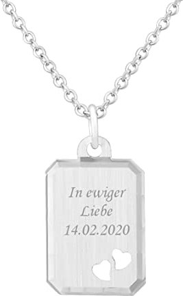 Hanessa 925 Sterling Silber Kette mit Gravur 42 + 3 cm mit Anhänger Ich liebe Dich Herz in silber - Personalisierte Halskette Damen Silberkette Schmuck - Geschenke personalisiert