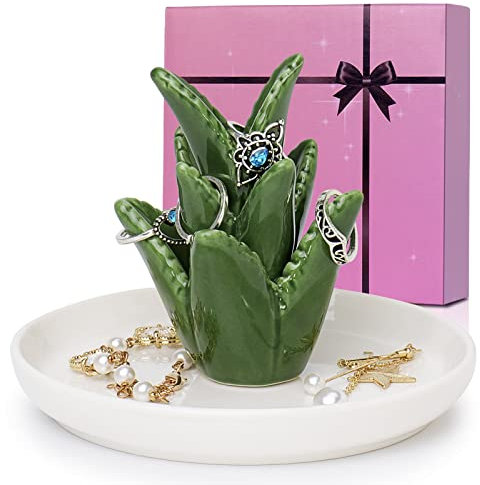 FORAGIFT Geschenk für Frauen, Keramik-Aloe-Ringhalter, Schmuckschale, wunderbares Geschenk für Aloe-Liebhaber, Mutter, Schwester, Tante, Freundin, Weihnachtsgeburtstagsgeschenke für sie