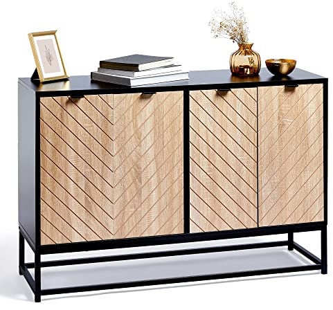 VonHaus Sideboard - Modern Storage Cabinet with 4 Doors & Shelf - Industrial Black Framed Storage Unit with Large Top Surface & Metal Legs - Living Room Cabinet - for Lounge, Hallway - Dalton
