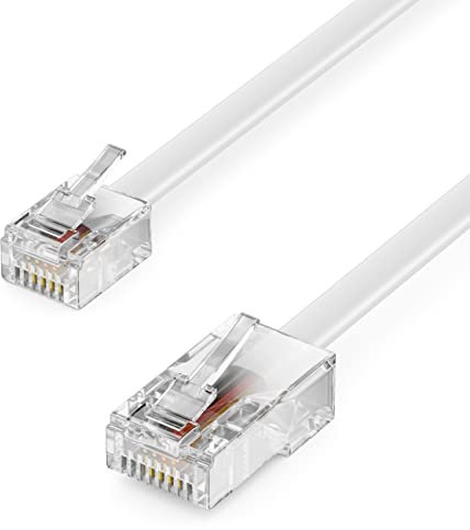 deleyCON 6m Cable Telefónico RJ11 Sobre RJ45 Cable Modular 6P4C Cable Plano RJ11 Sobre RJ45 Módem Rúter Fax ISDN DSL VDSL Internet Blanco
