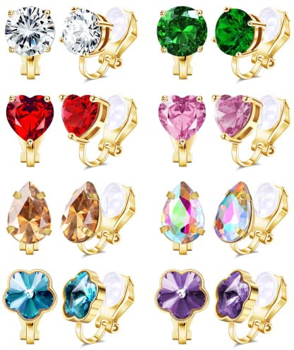 Roheafer 8 Pairs Clip On Earrings Set for Women Non Pierced Clip On Earrings Hypoallergenic Non-Piercing Fake Earrings Vibrant Color Birthstone Clip on Earrings For Girls Jewelry