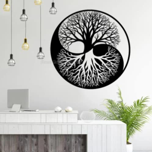 Großer Baum des Lebens Yin Yang Classic Wall Decals Tree Dot Wall Stickers Schlafzimmer Wohnzimmer Kinderzimmer Vinyl Art Mural Decor42cm x 42cm