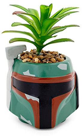 Star Wars Boba Fett Helmet 3-Inch Ceramic Mini Planter with Artificial Succulent