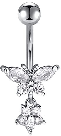 Funseedrr 1stk Bauchnabelpiercing Bauchpiercing Edelstahl 14G 10mm Stab Blume Herz Nabel Bauchnabel Piercing