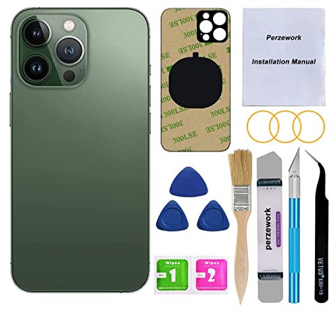 Perzework Ersatz-Rückglas für iPhone 13 Pro, 15,5 cm (6,1 Zoll), alle Träger mit professionellen Reparaturwerkzeug-Kits (Alpingrün)