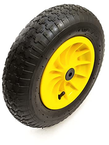 3.50-8 Wheel & Pneumatic Tyre & Inner Tube 14 Inch 4 Ply 350-8 Pneumatic Yellow 1/2 Bore Wheelbarrow Barrow