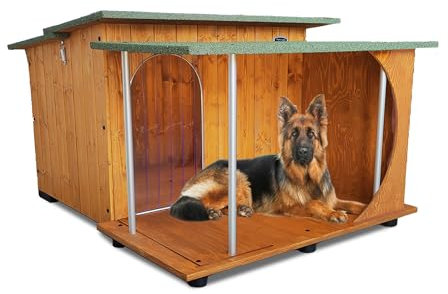 ORIGINAL LEGNO Hundehütten Hundehaus Hundehöhle mit Veranda Aus Massiv Holz Echtholz Geshenk THERMOVORHANG Made in Italy Mod. Italy D - Deutscher Schäferhund 102x125xH78