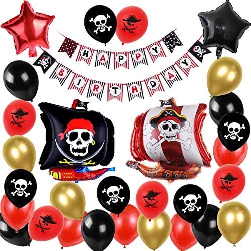 Piratenschiff Luftballons Set Piraten Geburtstagsfeier Deko Happy Birthday Banner Piratenschiff Ballon für Kinder Piraten Themenorientierte Geburtstags Versorgungen