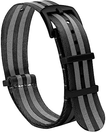 TStrap Nato Uhrenarmband 20mm Nylon - Schwarz Grau Armband Uhren für Herren Damen Ersatz - Weich Schnellwechsel Uhrband Ersatzarmband Uhr - 18mm 20mm 22mm 24mm