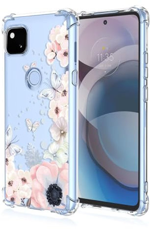 Topme Hülle für Google Pixel 4a (4G) (5.81 Inches), Handyhülle aus Weichem TPU Silikon, Transparent, mit Gemaltem Muster - Blumen 1