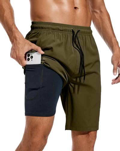 difficort Mens Swim Trunks Bathing Suit 9 Board Shorts,Army Green,X-Large