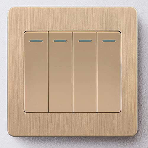 Touch Light Switch,Switch Fluorescence Metal Panel Switch 86 1-4 Gang 2 Way Flame Retardant Switch Minimalist Wall Decoration Wall Switch Nordic Champagne Gold Panel Switch Light Cont ( Color : 4 Gang