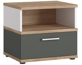 Lomadox Nachttisch Nachtschrank in Eiche Nb. mit weiß und grau, B/H/T ca. 50/45/40 cm