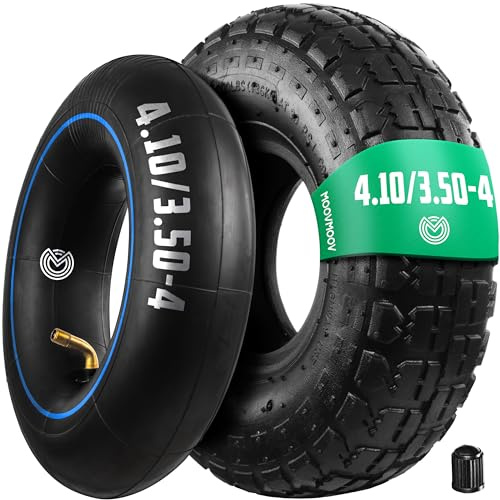 MOOVMOOV Kit de Neumáticos 4.10/3.50-4 con Cámara de Aire Válvula TR87 | Compatible con Carros de Transporte, Remolques, Carros de Jardín de 4 Ruedas - Para Neumáticos 410x350x4