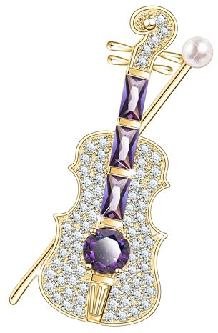 KristLand Geige Brosche Modische Musikinstrument Brosche mit Funkelnden Zirkonia Steinen Perlen Corsage Art Deco Brosche Geburtstag Party Geschenkbox Männer Frauen