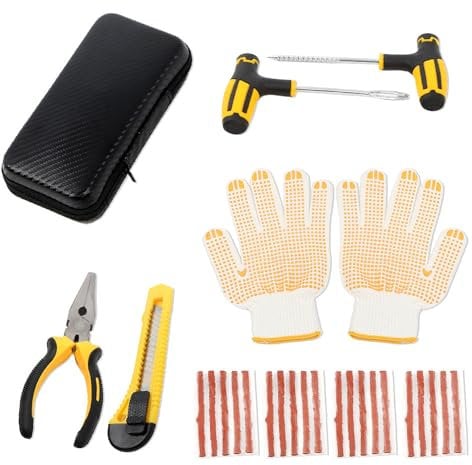 Apriciter Tyre Repair Kit, Car Puncture Repair Kit, 7Pcs Tubeless Tyre Repair Kit for Car Motorcycle Truck ATV Van Tractor with 20 Tyre Repair Rubber Strip and Storage Box
