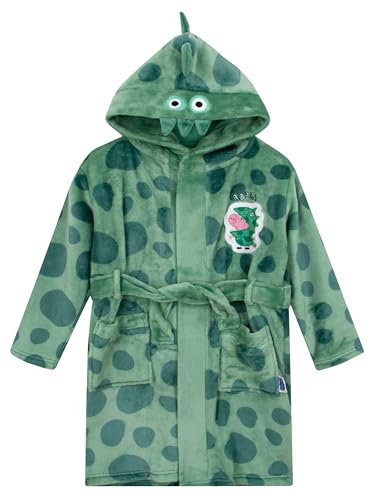 Peppa Pig Jungen George Wutz Bademantel | Fleece Jungen Morgenmantel | Dinosaurier Bademantel | Grün | 104
